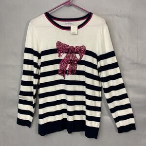NWT Kim Rogers Sweater Womens L Striped Sequins coquet Blue Pink Tunic Twee